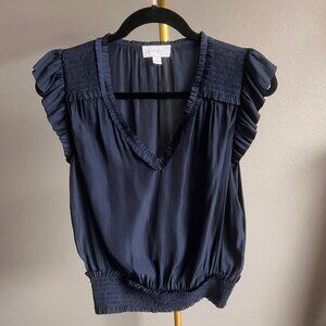 Evereve Smocked Blouse, Size S, Navy